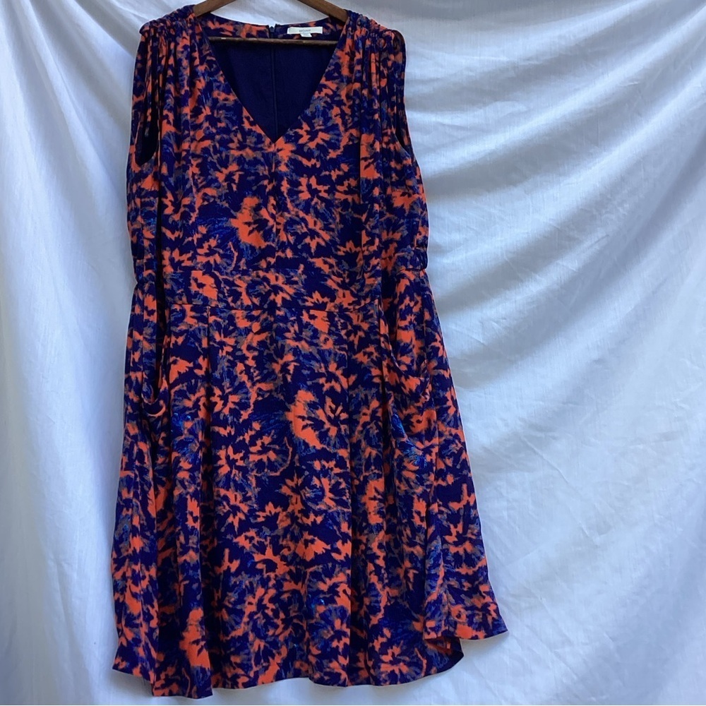 Sejour red and blue tie dye print business casual dress, size 24W